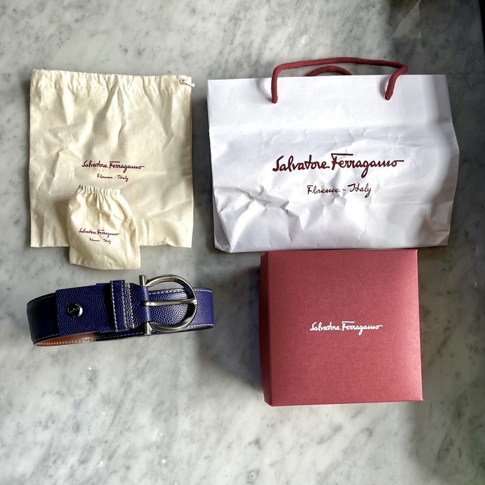 Salvatore Ferragamo Mens Blue Leather Belt